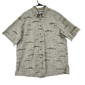 Columbia River Lodge Fishing Shirt XL Men Walleye Fish Green Gray Outdoor Cotton